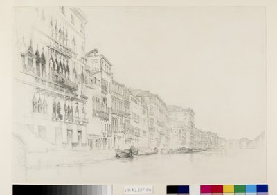 パラッツォベンボーからパラッツォグリマーニ（ヴェネツィア）への眺め（1870年5月-6月）（紙に黒鉛と水彩画） 作： John Ruskin